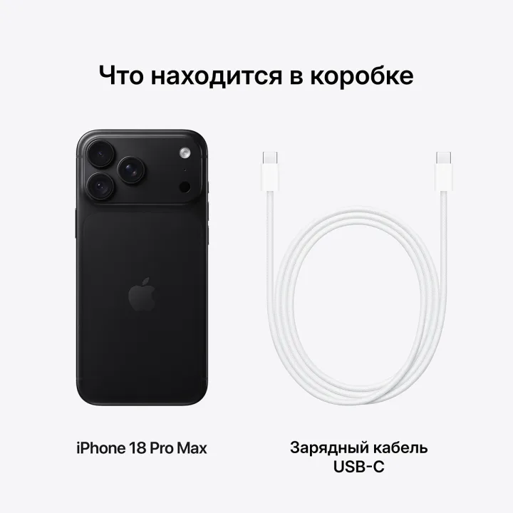 Что находится в коробке: iPhone 18 Pro Max и зарядный кабель USB-C.