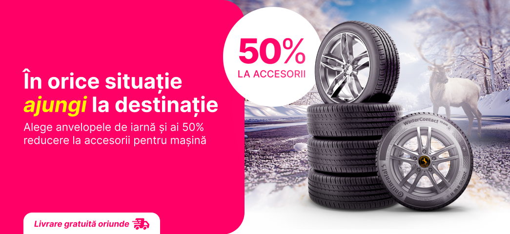 Alege anvelopele de iarnă și ai 50% reducere la accesorii pentru mașină