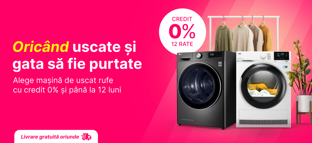 Alege acum mașina de uscat preferată cu credit 0% și până la 12 luni