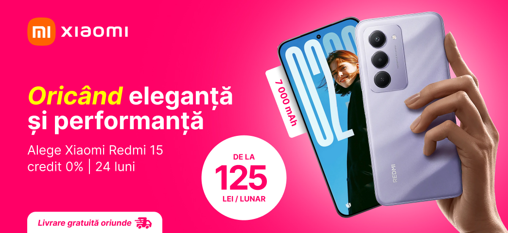 Alege smartphone-ul Xiaomi Redmi 15 cu credit 0% pentru 24 luni