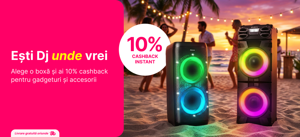 Ia-ți boxa dorită și profită de 10% cashback instant pentru gadgeturi și accesorii!