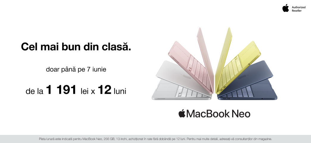 MacBook Neo de la 1 191 lei X 12 luni
