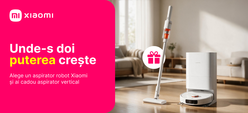 Doar acum, la achiziția unui aspirator robot Xiaomi, primești CADOU un aspirator vertical Xiaomi.