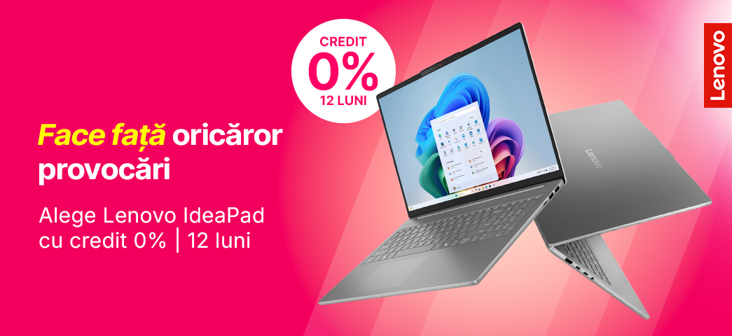 Alege un laptop Lenovo IdeaPad cu credit 0% pentru 12 luni