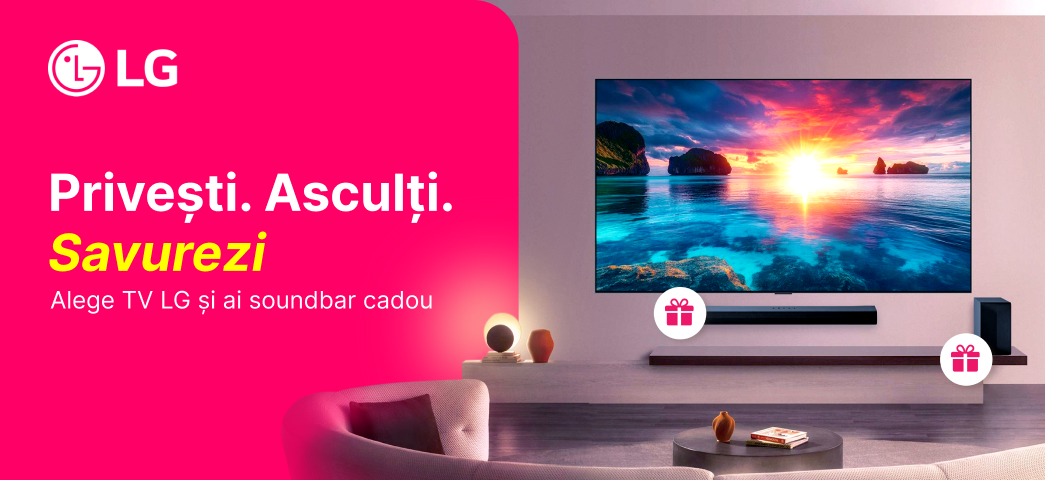 Alege televizorul LG și primește cadou soundbar-ul potrivit acestui model.