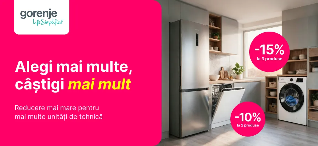 Profită de reducere mai mare la mai multe unități de tehnică Gorenje