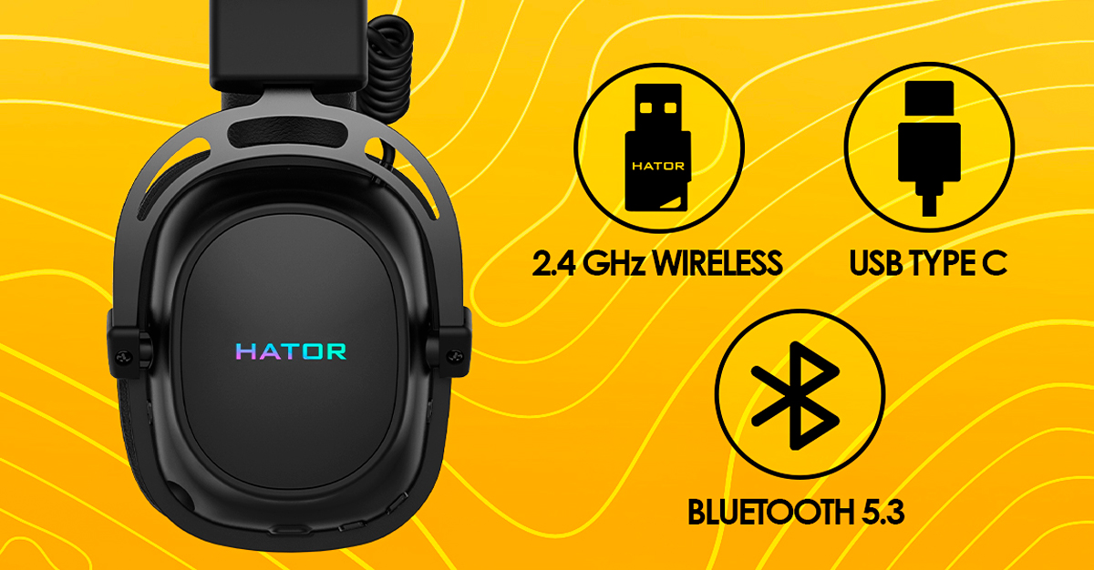 Sunt disponibile trei tipuri de conexiune pentru căști: wireless 2.4ghz, bluetooth și printr-un cablu usb type-c - type-a. aceasta oferă o versatilitate maximă în utilizare.