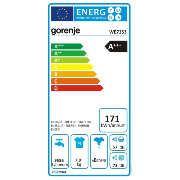 Стиральная машина Gorenje WE 72S3 7 кг / 1200 об/мин / Белый photo 5 Стиральная машина Gorenje WE 72S3 7 кг / 1200 об/мин / Белый photo 5