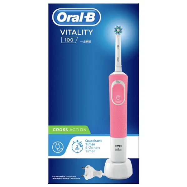Зубная электрощетка Braun Vitality 100 Cross Action 3D/ Розовый photo 3 Зубная электрощетка Braun Vitality 100 Cross Action 3D/ Розовый photo 3