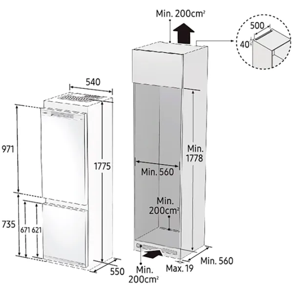 Frigider încorporabil Samsung BRB267054WW/UA cu congelator jos 277 l / 177.5 cm / White photo 10