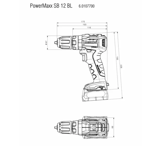 Mașină de găurit și înșurubat Metabo PowerMaxx SB 12 BL (601077500) 500 rot/min photo 4