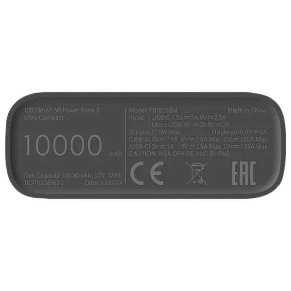 Power Bank Xiaomi Mi 3 Ultra Compact 10000 мАч/ Черный photo 4