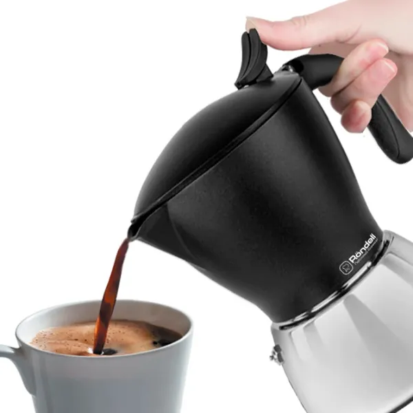 Гейзерная кофеварка Rondell RDS-1304 0.45л / Алюминий, Нержавеющая сталь / Черный photo 4
