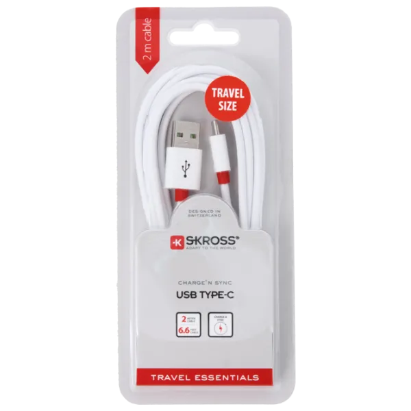 Cablu pentru telefon Charge'n Sync SKross USB Type-A + USB Type-C 2 m/ White photo 2