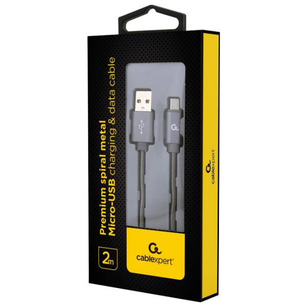 Cablu pentru telefon Premium Spiral Cablexpert USB Type-A + microUSB 2 m/ Metallic photo 2