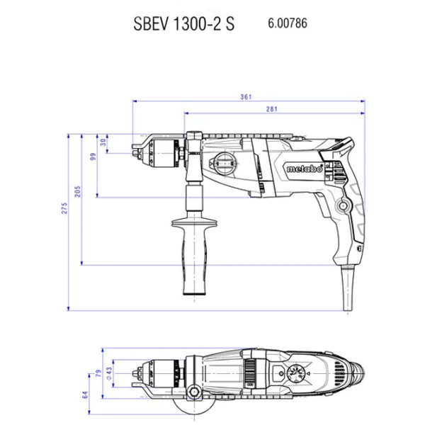 Mașină de găurit Metabo SBEV 1300-2 S Case (600786500) 1300 W / 3100 rot/min photo 10