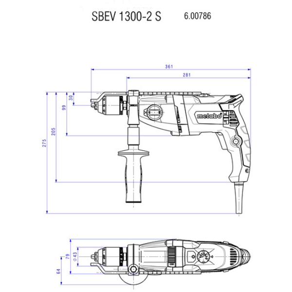 Mașină de găurit Metabo SBEV 1300-2 S Case (600786500) 1300 W / 3100 rot/min photo 10