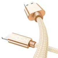 Cablu pentru telefon Metal Rock USB Type-A + Lightning 1 m/ Gold photo 2