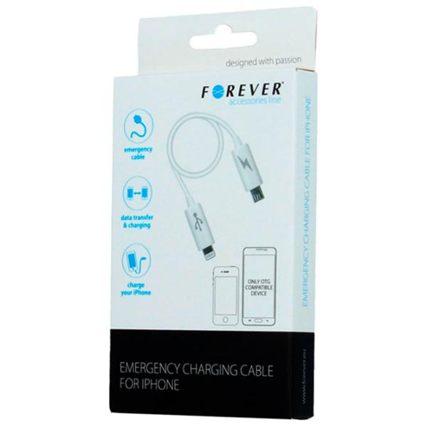 Cablu pentru telefon OTG Forever microUSB + Lightning 0.1 m/ White photo 2
