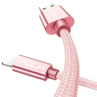 Cablu pentru telefon Metal Rock USB Type-A + Lightning 1 m/ Pink photo 2