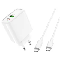 Încărcător de rețea EVO USB QC3.0 + PD Type-C 2 A/ White photo 3