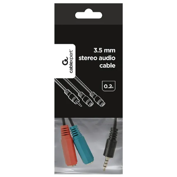 Cablu audio Cablexpert 3.5 mm + 2 x 3.5 mm 0.2 m/ Black photo 3
