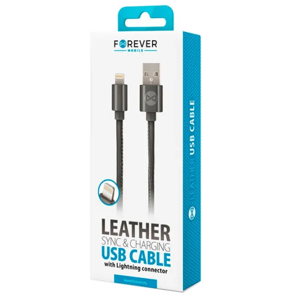 Кабель USB Leather Forever USB Type-A + Lightning 1 м/ Черный photo 2