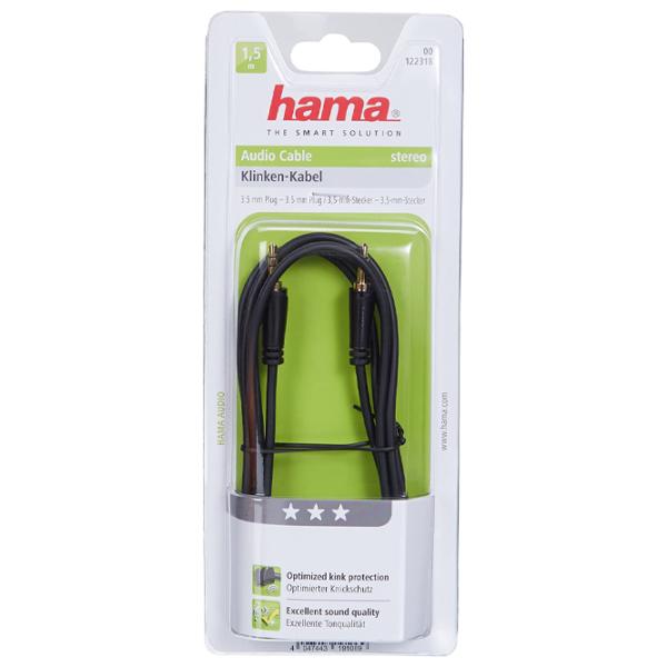 Cablu audio Hama 3.5 mm + 3.5 mm 1.5 m/ Black photo 3
