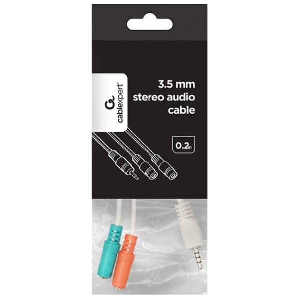 Cablu audio Cablexpert 3.5 mm + 2 x 3.5 mm 0.2 m/ White photo 3