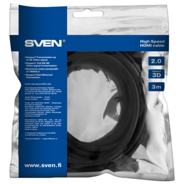 Кабель видео Sven HDMI + HDMI 3 м/ Черный photo 4 Кабель видео Sven HDMI + HDMI 3 м/ Черный photo 4