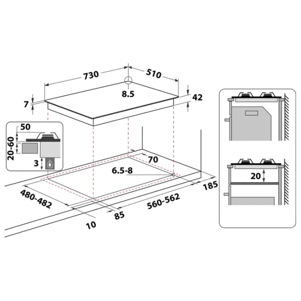 Plită încorporabilă pe gaz Whirlpool GMWL 728/ IXL Inox photo 5 Plită încorporabilă pe gaz Whirlpool GMWL 728/ IXL Inox photo 5