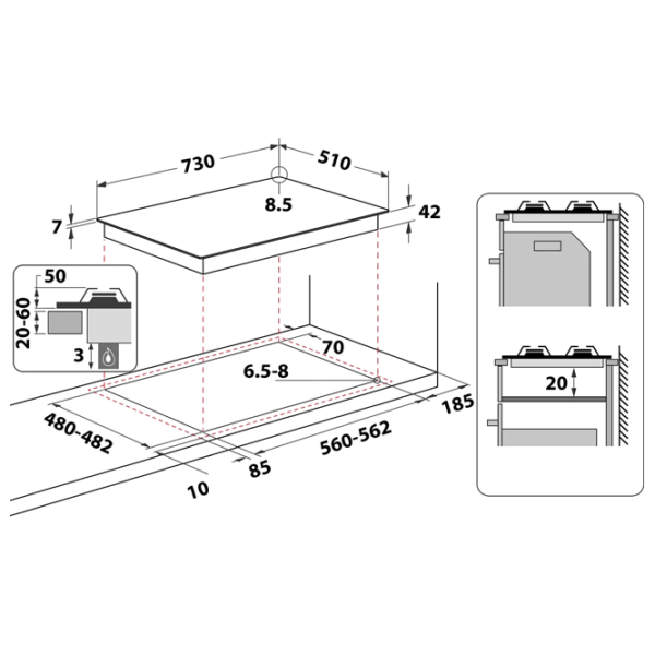 Plită încorporabilă pe gaz Whirlpool GMWL 728/ IXL Inox photo 5 Plită încorporabilă pe gaz Whirlpool GMWL 728/ IXL Inox photo 5