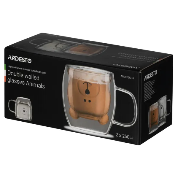 Набор чашек Ardesto Animals AR2625GHA 250 ml/ Стекло/ Прозрачный photo 3