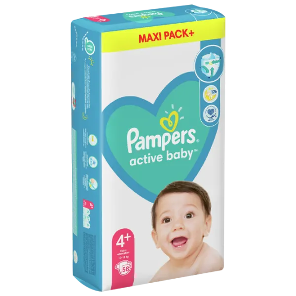 Scutece pentru copii Pampers Active Baby Jumbo Plus Maxi+ 4 10 - 15 kg / 58 buc. photo 2