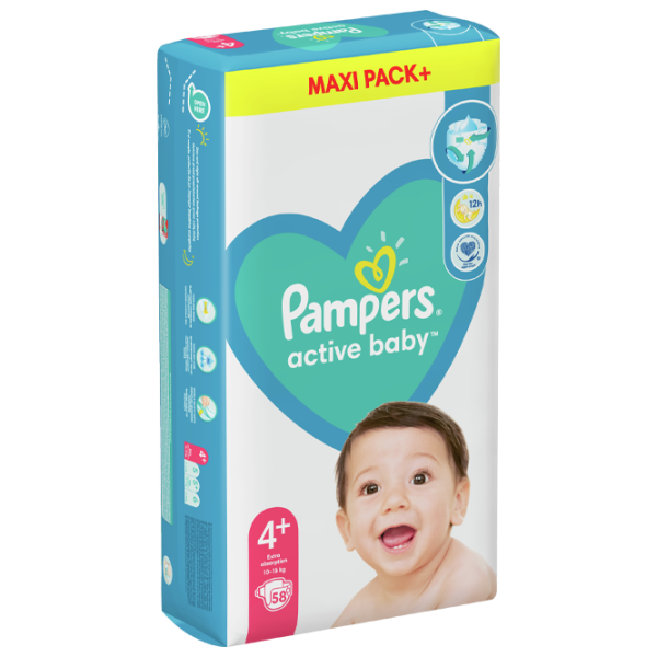 Scutece pentru copii Pampers Active Baby Jumbo Plus Maxi+ 4 10 - 15 kg / 58 buc. photo 2
