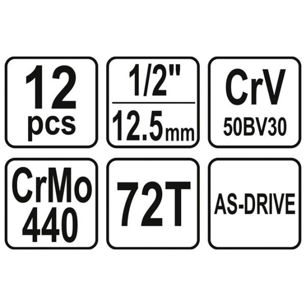 Set chei tubulare cu clichet Yato YT38671 Cantitatea în set: 12 buc photo 4