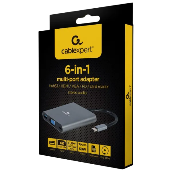 Адаптер Cablexpert A-CM-COMBO6-01 USB Type-C/ Серый photo 3