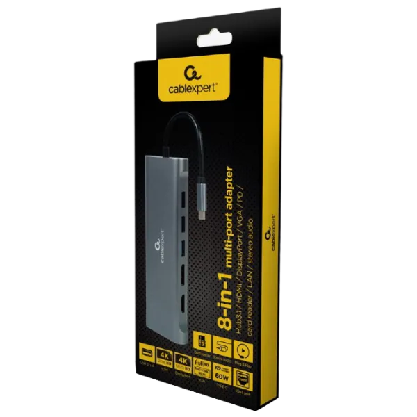 Adapter Cablexpert A-CM-COMBO8-01 USB Type-C/ Gray photo 3