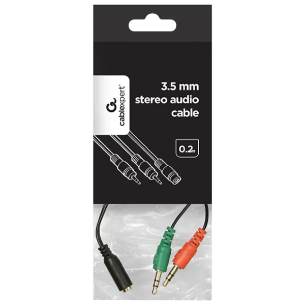 Cablu audio Cablexpert 3.5 mm + 3.5 mm 0.2 m/ Black photo 3