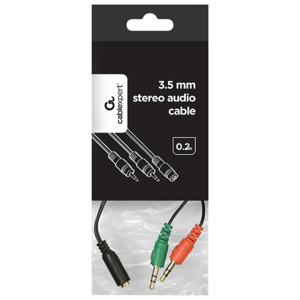Cablu audio Cablexpert 3.5 mm + 3.5 mm 0.2 m/ Black photo 3