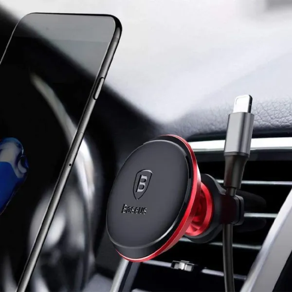 Suport auto Baseus Magnet Car Mount With Cable Clip Red photo 4 Suport auto Baseus Magnet Car Mount With Cable Clip Red photo 4