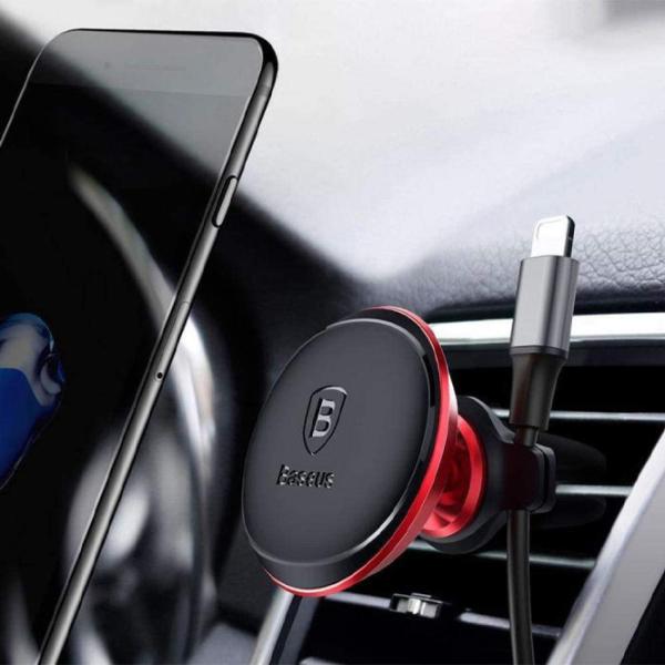 Suport auto Baseus Magnet Car Mount With Cable Clip Red photo 4 Suport auto Baseus Magnet Car Mount With Cable Clip Red photo 4