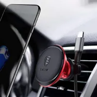 Suport pentru telefon Baseus Magnet Car Mount With Cable Clip Red photo 4