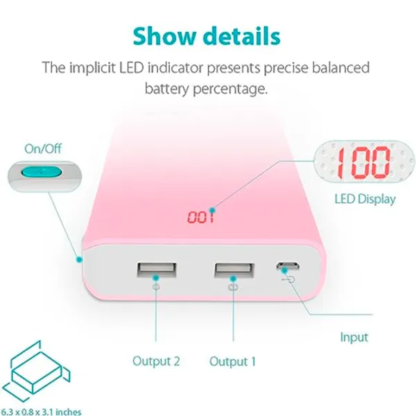 Power Bank Romoss Sense 10 10000 mAh/ Pink photo 6 Power Bank Romoss Sense 10 10000 mAh/ Pink photo 6