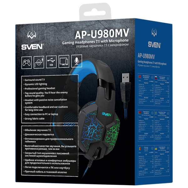 Căști Sven Ap U980MV Blue Black Cu fir/ Gaming photo 9