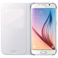 Husă pentru smartphone Samsung Galaxy S6 Samsung/ Flip Cover View/ Piele ecologică/ Silver White photo 3