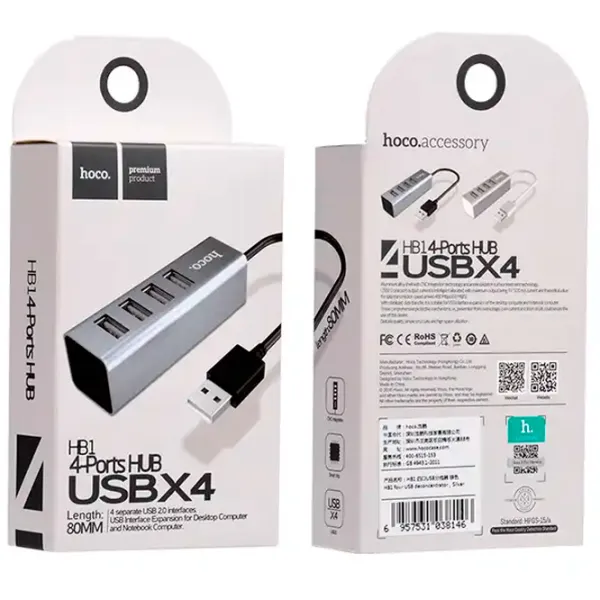 Адаптер Hoco HB1 USB Type-A/ Серебристый photo 3