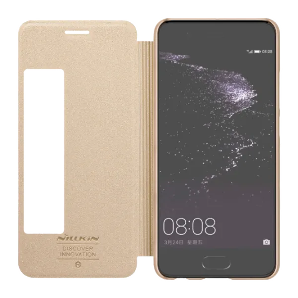 Husa Huawei P10 Nillkin Flip Cover/ Leather/ Gold photo 3