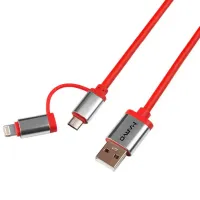 Cablu pentru telefon UC-049 Marvo USB Type-A + Lightning, microUSB 1 m/ Red photo 2