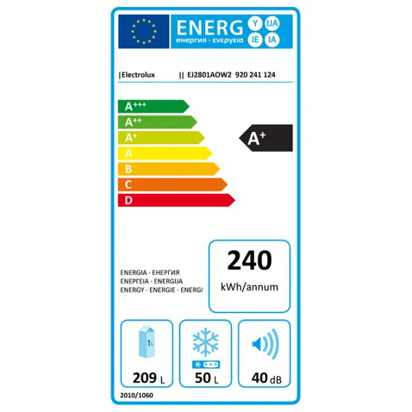 Frigider Electrolux EJ2801AOW2 cu congelator sus 259 l / 159 cm / White photo 6